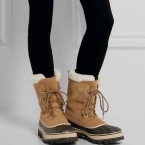 SOREL Caribou Waterproof Leather Winter Snow Tan Black (Boot Tag 6, Liner~7.5)